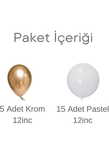 Parlak Krom Altın Balon ve Pastel Beyaz Balon 20 Adet fiyatları