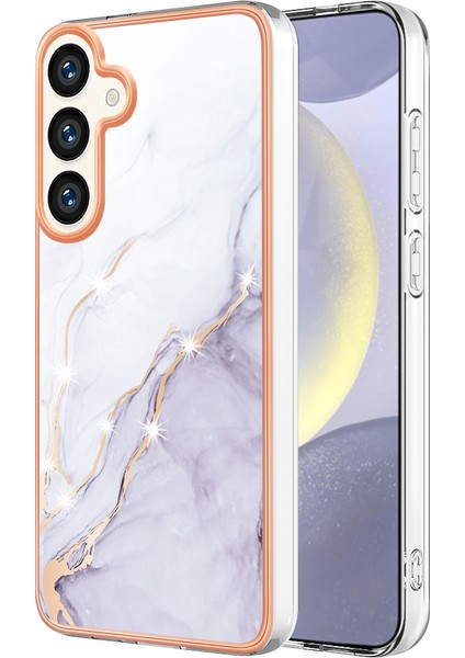 Samsung Galaxy S24+ Için Mermer Şık Desenli Tpu Tampon Telefon Kılıfı - Beyaz (Yurt Dışından)