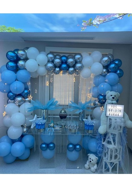 Balon Zincir Seti 60 Adet Pastel ve Krom Renkler ( Mavi,gümüş,pastel Mavi )