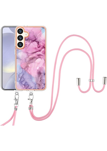 Samsung Galaxy S24 Için Desen Hibrit Çapraz Askı Kordon Telefon Kılıfı - Pembe (Yurt Dışından)