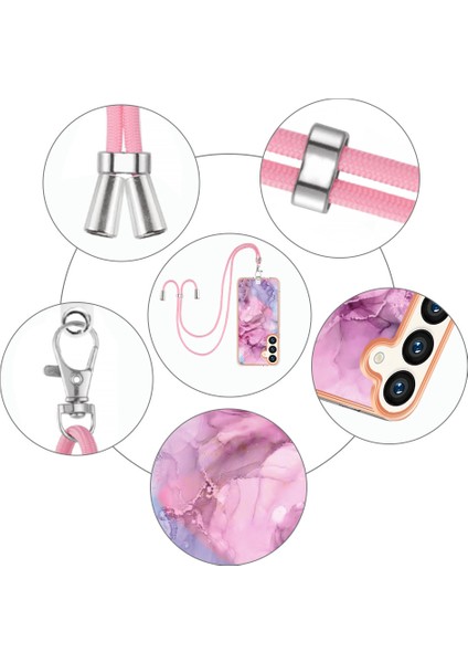 Samsung Galaxy S24 Için Desen Hibrit Çapraz Askı Kordon Telefon Kılıfı - Pembe (Yurt Dışından) fırsatları