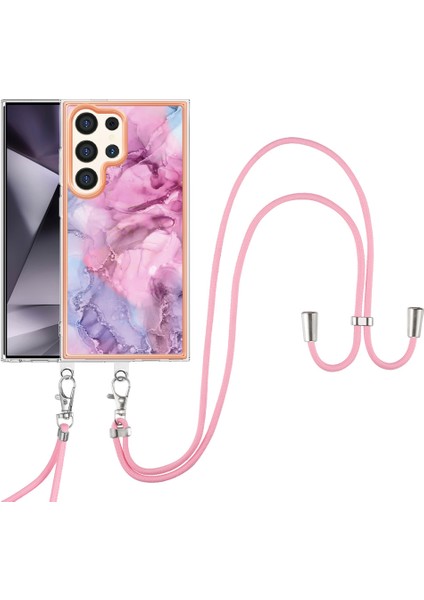 Samsung Galaxy S24 Ultra Için Desen Hibrit Çapraz Askı Kordon Telefon Kılıfı - Pembe (Yurt Dışından)