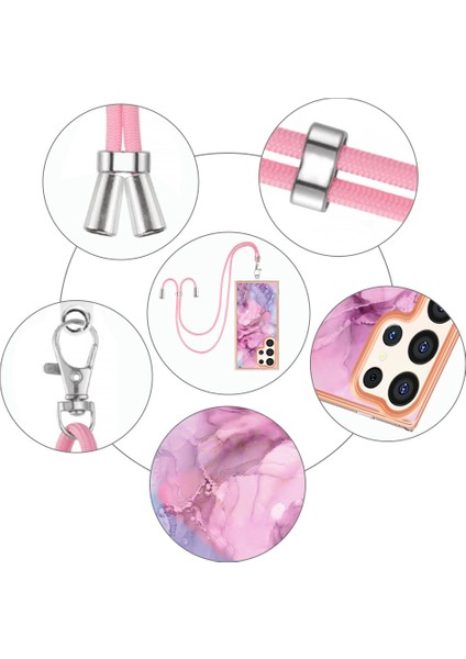 Samsung Galaxy S24 Ultra Için Desen Hibrit Çapraz Askı Kordon Telefon Kılıfı - Pembe (Yurt Dışından) modelleri