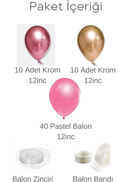 Balon Zincir Seti 60 Adet Pastel ve Krom Renkler ( Pembe,gold,pastel Pembe ) modelleri