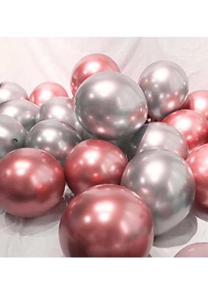 Parlak Krom Pembe ve Krom Gümüş Balon 10 Adet