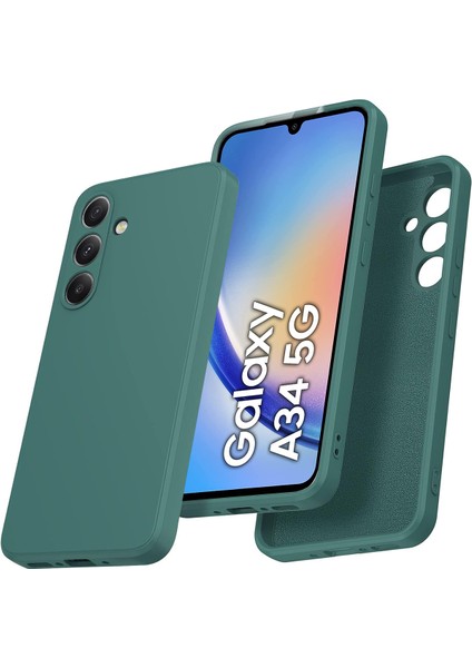Samsung Galaxy A34 5g Için Ince Sıvı Silikon Telefon Kılıfı - Koyu Yeşil (Yurt Dışından)