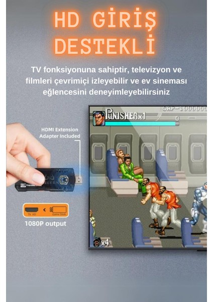 8k Android Tv Wifi Kablosuz Çift Kol Retro Oyunlar Game Stick 64GB Hafıza 10000 Oyun Atari