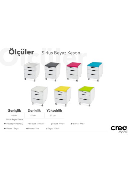 Creo Mobili Sirius Çekmeceli Tekerlekli Keson - Beyaz