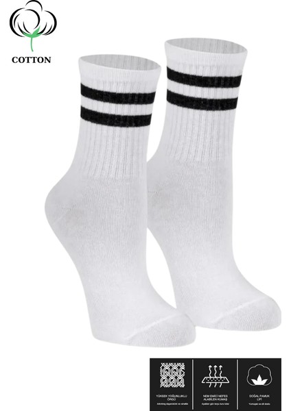 Kral Socks Erkek - Kadın Çizgili Kolej Tenis Çorabı Pamuklu Terletmez Çorap