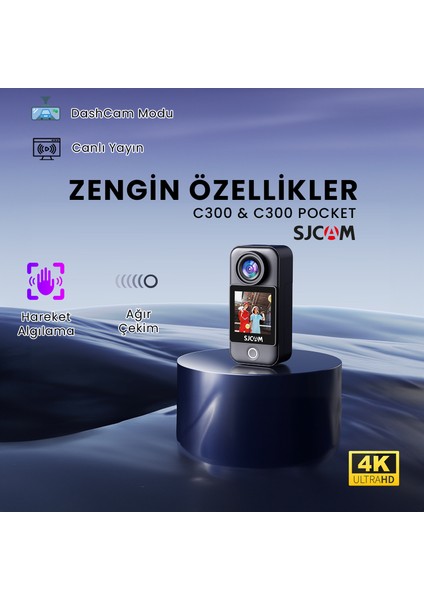 C300 Pocket 4K Wifi Aksiyon Kamerası Siyah