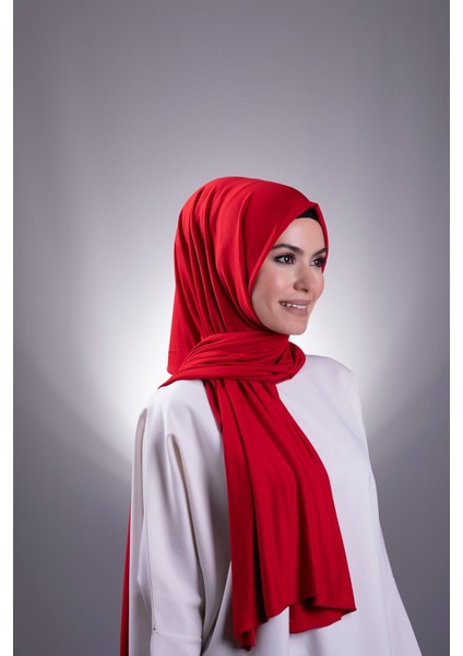 Kırmızı Düz Klasik Şal Viskon Kumaş Likralı Penye 202101_31