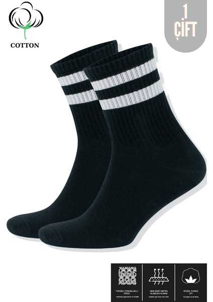 Kral Socks Erkek - Kadın Çizgili Kolej Tenis Çorabı Pamuklu Terletmez Çorap