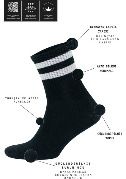 Kral Socks Erkek - Kadın Çizgili Kolej Tenis Çorabı Pamuklu Terletmez Çorap