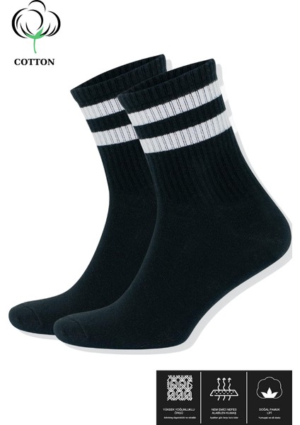 Kral Socks Erkek - Kadın Çizgili Kolej Tenis Çorabı Pamuklu Terletmez Çorap