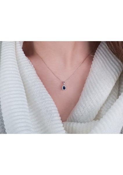 Baget Pırlanta ve Damla Safir Taşlı Modern Kolye 0417P0061 fiyatları