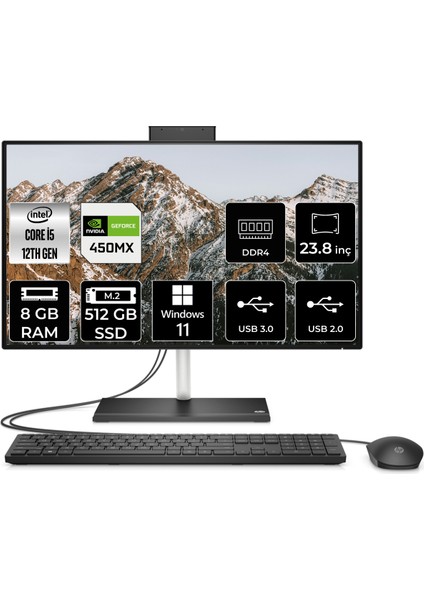 24-CB1013NT Intel Core I5 1235U 8gb 512GB SSD MX450/2GB 23.8" Fhd W11P All In One Bilgisayar 79N36EA 79N36EAP602