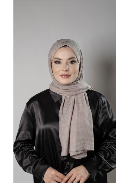 Vizon Pratik Hazır Geçmeli Tesettür Şal Örme Kumaş Taş Desenli 2118T_10
