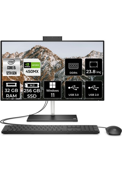 24-CB1013NT Intel Core I5 1235U 32GB 256GB SSD MX450/2GB 23.8" Fhd W11H All In One Bilgisayar 79N36EA 79N36EAP576