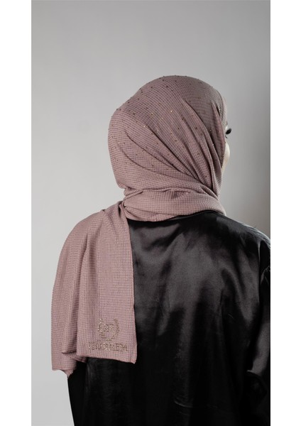 Gül Kurusu Pratik Hazır Geçmeli Tesettür Şal Örme Kumaş Taş Desenli 2118T_18