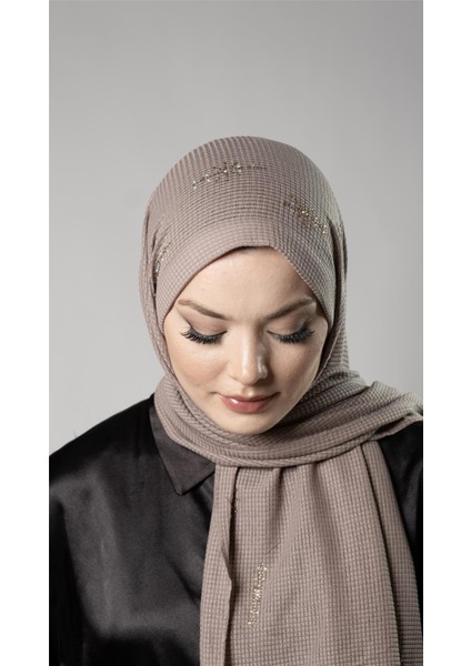 Vizon Pratik Hazır Geçmeli Tesettür Şal Örme Kumaş Taşlı Yıldız Desenli 2118Y_10 fiyatları