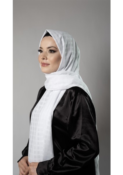 Beyaz Desenli Şal Şifon Kumaş Kareli Çizgili 202107_42