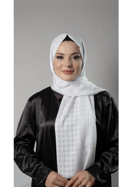 Beyaz Desenli Şal Şifon Kumaş Kareli Çizgili 202107_42