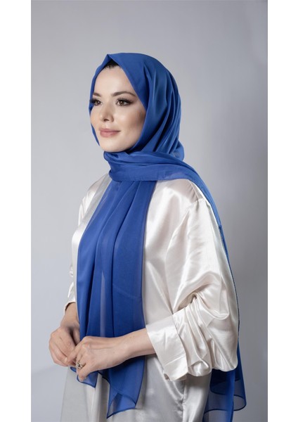 Saks Mavisi Düz Klasik Şal Şifon Kumaş Janjan Abiye 202108_24