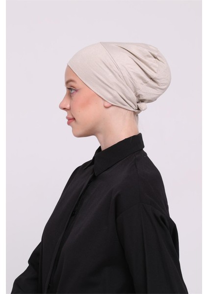 Bej Arkadan Bağlamalı Tesettür Bone Viskon Kumaş Dikişsiz Geçmeli Likralı Iç Bone 3010_12 modelleri