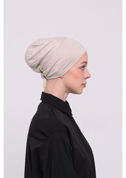 Bej Arkadan Bağlamalı Tesettür Bone Viskon Kumaş Dikişsiz Geçmeli Likralı Iç Bone 3010_12 fırsatları