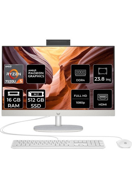 Proone 245 G10 Amd Ryzen 5 7520U 16GB 512GB SSD 23.8" Fhd Fdos All In One Bilgisayar 8T2W6ES 8T2W6ES532