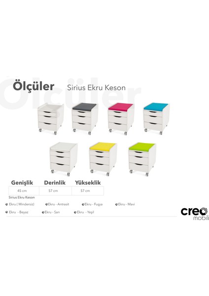 Creo Mobili Sirius Çekmeceli Tekerlekli Keson - Ekru