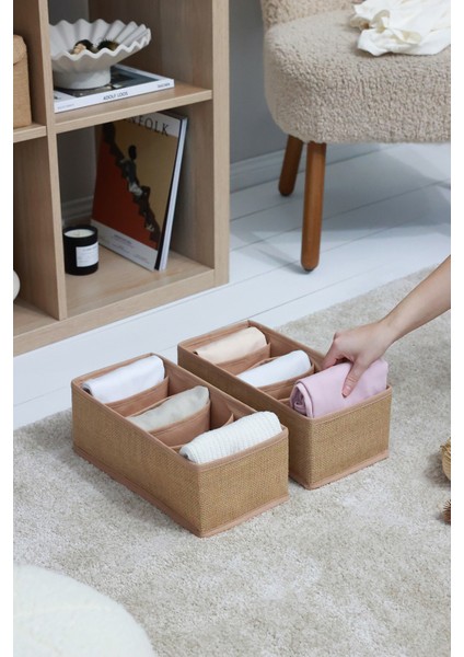 Tekno Trust Çekmece Içi 2'li Jüt 6 Bölmeli Çocuk Odası Dolap Çekmece Içi Çamaşır Çorap Düzenleyici Petek Akordi