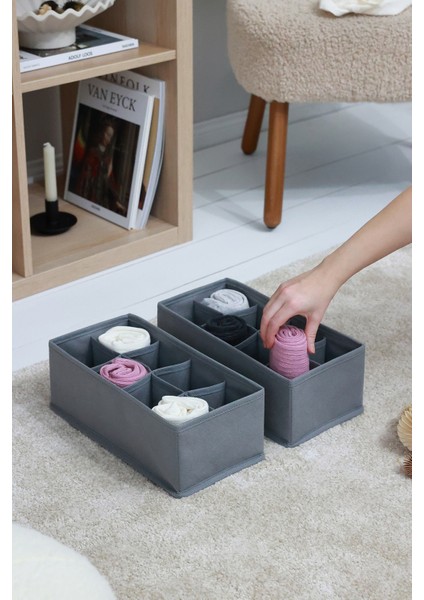 Tekno Trust 2 Parça 2'li Gri 8 Bölmeli Çocuk Odası Dolap Çekmece Içi Çamaşır Çorap Düzenleyici Petek Akordiyon