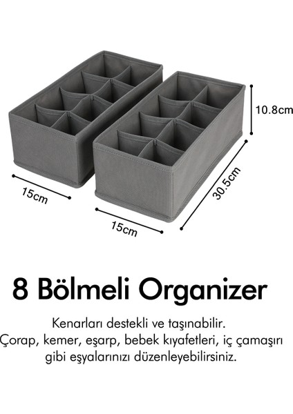 Tekno Trust 2 Parça 2'li Gri 8 Bölmeli Çocuk Odası Dolap Çekmece Içi Çamaşır Çorap Düzenleyici Petek Akordiyon fırsatları