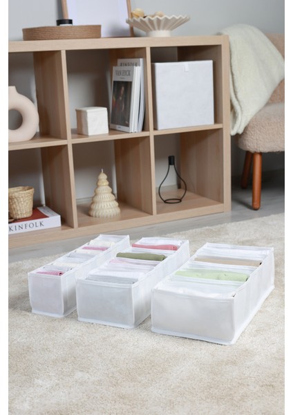 Tekno Trust 3 Parça 3'lü Set Beyaz Dolap Çekmece Içi Akordiyon Tipi Katlanır Çamaşır Düzenleyici Organizer Beya