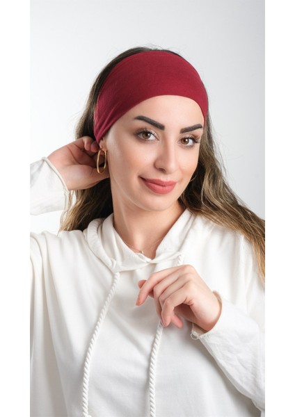 Bordo Pratik Hazır Geçmeli Tesettür Bone Viskon Kumaş Sade 3007_16