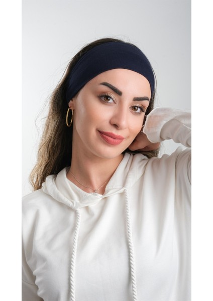 Lacivert Pratik Hazır Geçmeli Tesettür Bone Viskon Kumaş Sade 3007_02