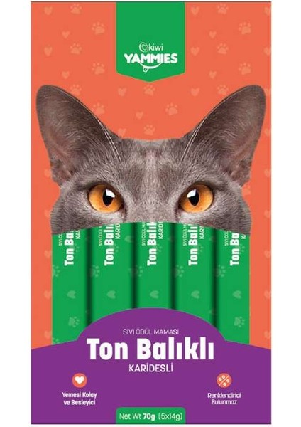 Kiwi Yammies 5X14 gr 5 Paket Ton Balıklı Karidesli Sıvı Ödül Maması