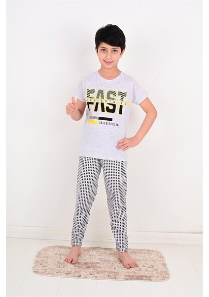 Erkek Çocuk Kısa Kollu Pijama Takımı Fast Model Gri