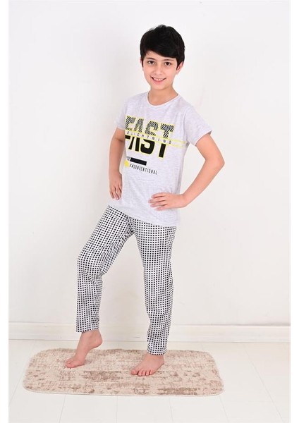 Erkek Çocuk Kısa Kollu Pijama Takımı Fast Model Gri