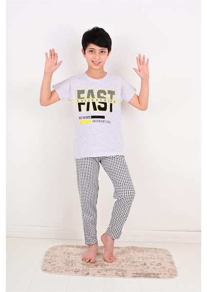 Erkek Çocuk Kısa Kollu Pijama Takımı Fast Model Gri