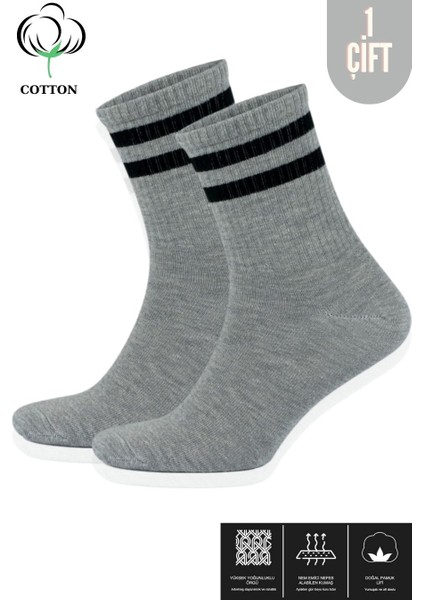 Kral Socks Erkek - Kadın Çizgili Kolej Tenis Çorabı Pamuklu Terletmez Çorap