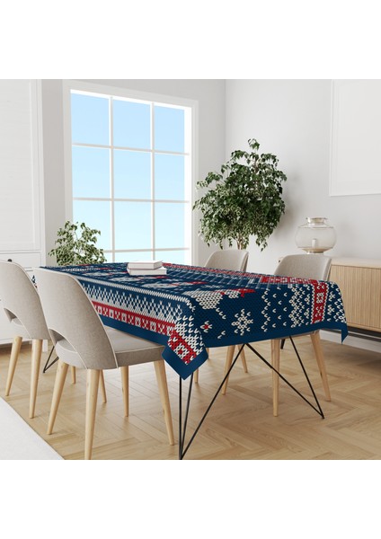 Kardan Adam Yılbaşı Kazağı Desenli Süet Dertsiz Masa Örtüsü