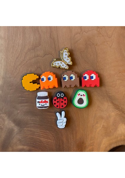 Crocs Jibbitz Terlik Süs Kelebek -Crocs Terlik Süsü Pacman,nutella,kivi,uğur Böceği 8'li Set