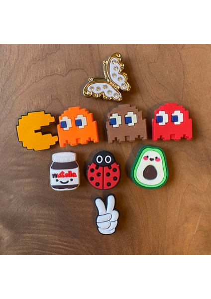 Crocs Jibbitz Terlik Süs Kelebek -Crocs Terlik Süsü Pacman,nutella,kivi,uğur Böceği 8'li Set