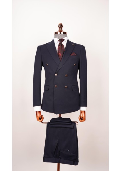 ECH.508-2471 Düz Kumaş Kruvaze Takım Elbise