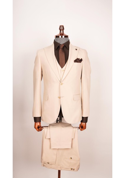 Ssa 2610 Düz Kumaş Yelekli & Duble Paça Takım Elbise