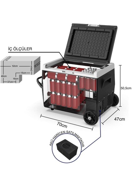 65 Litre Akülü Kablolu ve Kompresörlü Oto Buzdolabı Dondurucu K65S (Akü Dahil Değildir)