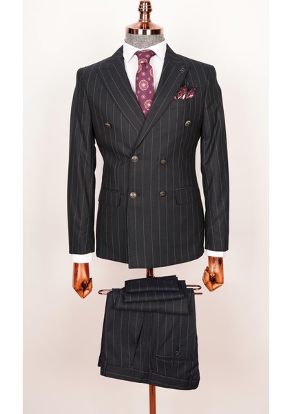 Ech. 2344-27 Geniş Çizgili Kruvaze Takım Elbise