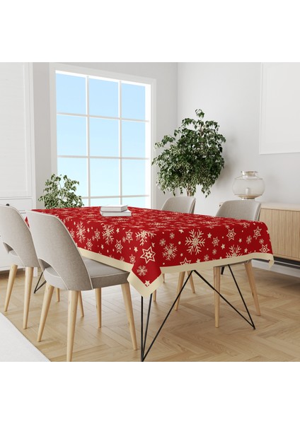 Kar Taneleri Yılbaşı Desenli Süet Dertsiz Masa Örtüsü